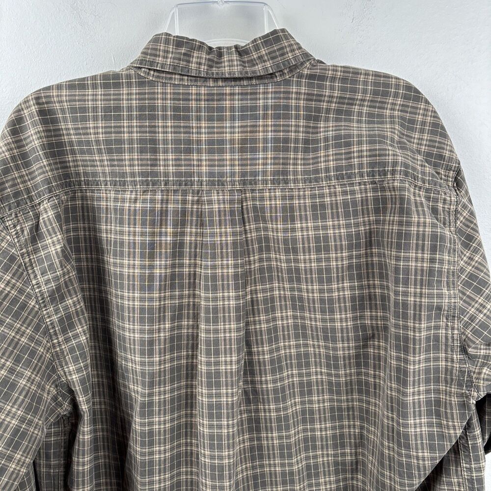 Carhartt Men Medium Olive Green Plaid Long Sleeve Button-Up w/ Leather Logo Tag - Picture 10 of 11